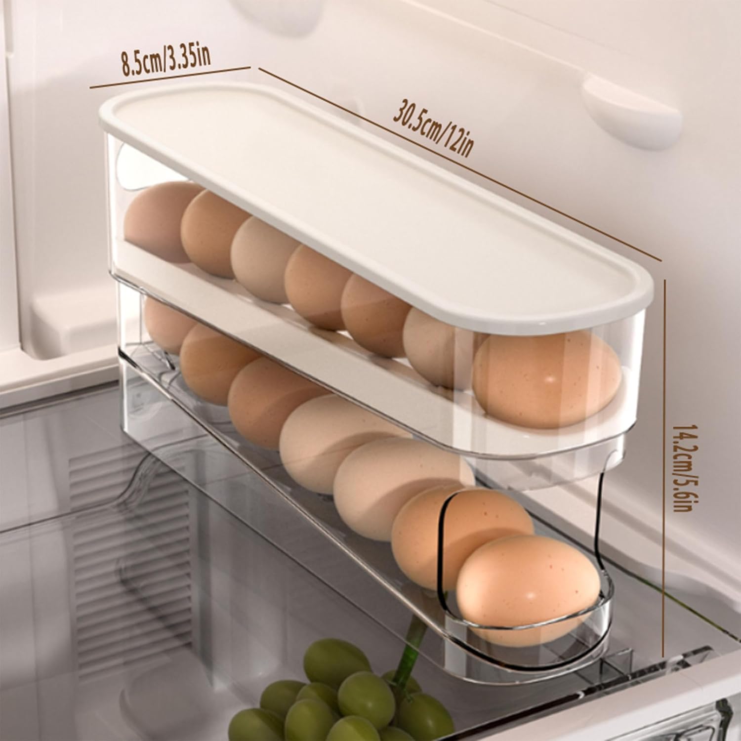 Egg Storage for Fridge, Space-Saving Rolling Eggs Dispenser for Refrigerator Storage, Made of Sturdy, Clear V1259-DP01-A-3425