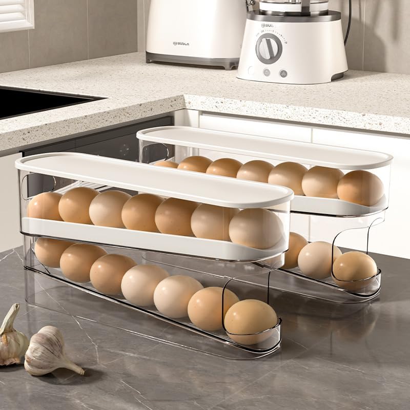 Egg Storage for Fridge, Space-Saving Rolling Eggs Dispenser for Refrigerator Storage, Made of Sturdy, Clear V1259-DP01-A-3425