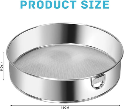 Flour Sieve Fine Mesh Stainless Steel Round Sifter 6 Inch 60 Mesh Sieves Strainer for Baking Straining V1259-DP01-A-3426
