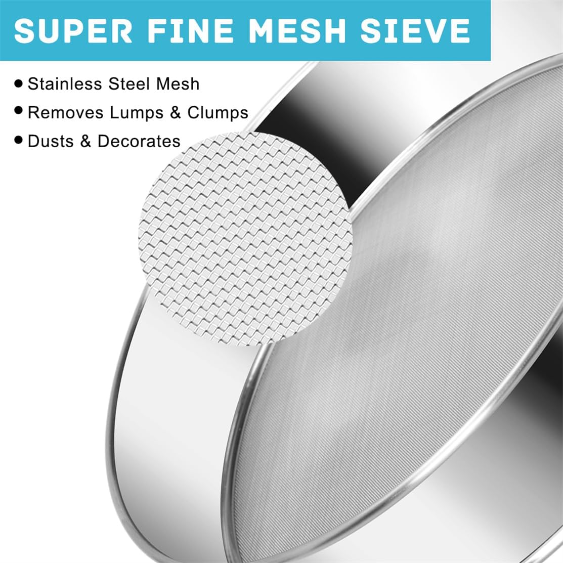 Flour Sieve Fine Mesh Stainless Steel Round Sifter 6 Inch 60 Mesh Sieves Strainer for Baking Straining V1259-DP01-A-3426