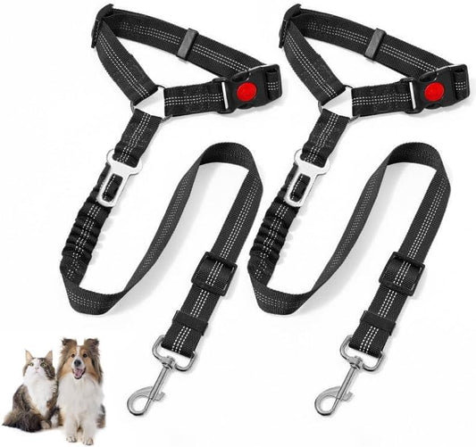 Dog Seat Belts for Car, 2 Pcs Dog Tether with Elastic Bungee Buffer, Adjustable Dog Car Seatbelts and Strong V1259-DP01-A-3435