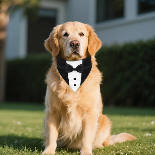 Dog Tuxedo, Formal Dog Wedding Marriage Bandana Bow Tie Collar Adjustable Cat Costume Pet Party Tux for V1259-DP01-A-3437
