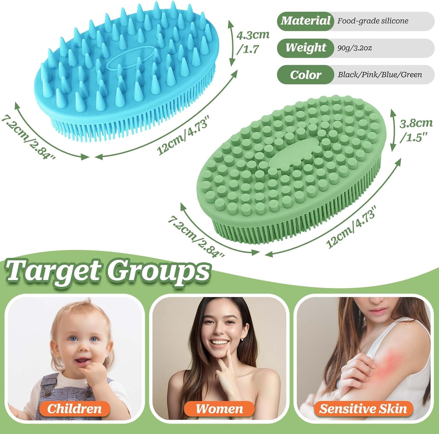 Soft Silicone Body Scrubber 2PCS, Dual-Side Silicone Loofah for Shower, Gentle Loofa Alternative, Replaceable V1259-DP01-A-3438