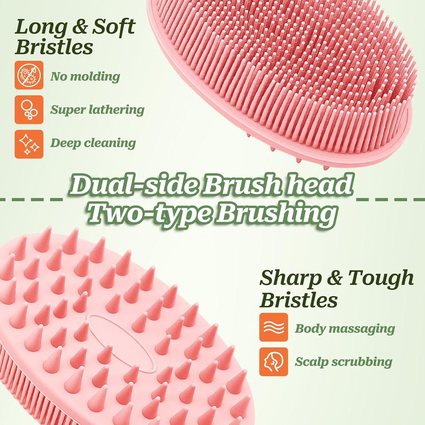 Soft Silicone Body Scrubber 2PCS, Dual-Side Silicone Loofah for Shower, Gentle Loofa Alternative, Replaceable V1259-DP01-A-3438