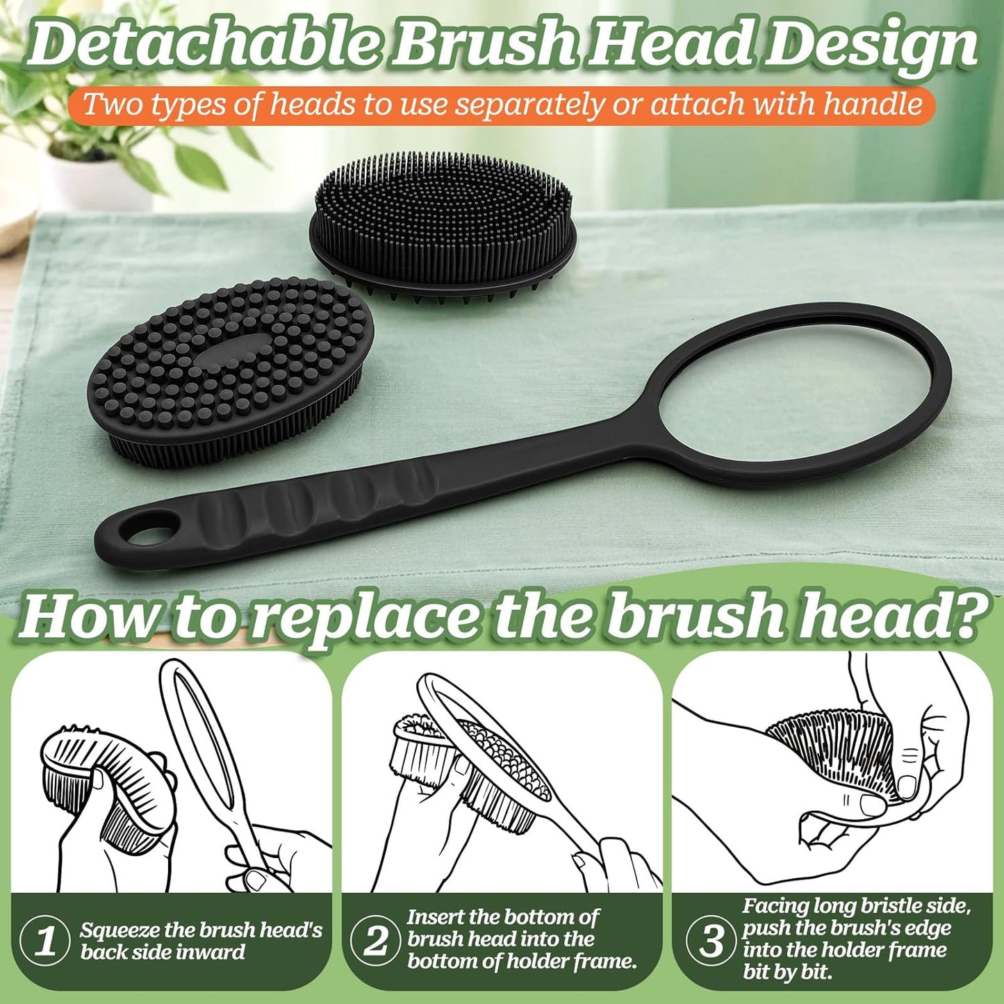 Soft Silicone Body Scrubber 2PCS, Dual-Side Silicone Loofah for Shower, Gentle Loofa Alternative, Replaceable V1259-DP01-A-3438