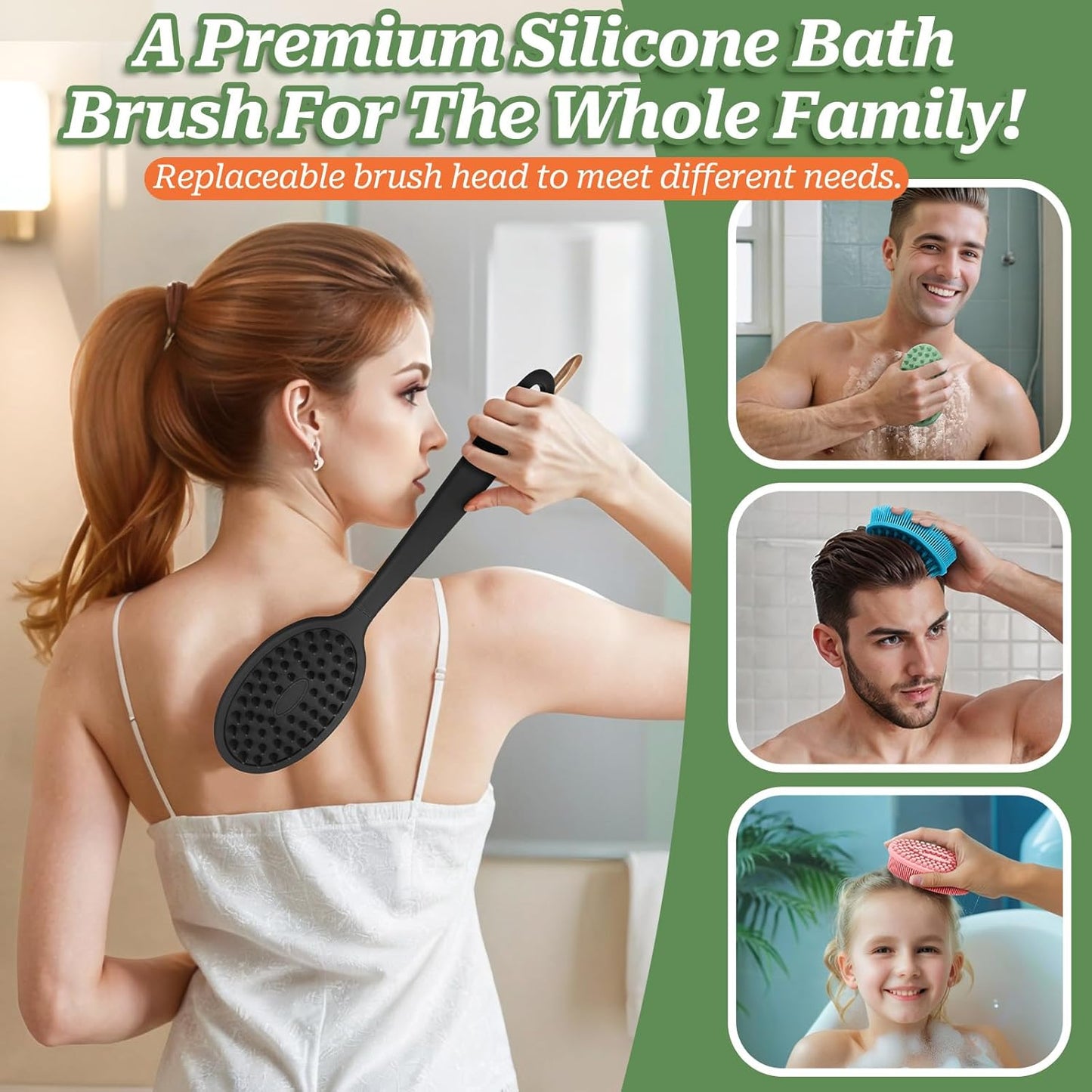Soft Silicone Body Scrubber 2PCS, Dual-Side Silicone Loofah for Shower, Gentle Loofa Alternative, Replaceable V1259-DP01-A-3438