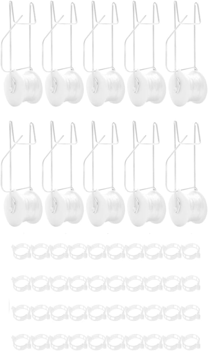 10 PCS Tomato Roller Hooks with String & 40 Clips, 49.2FT Twine Tomato Trellis Kit - Climbing Support for V1259-DP01-A-3441