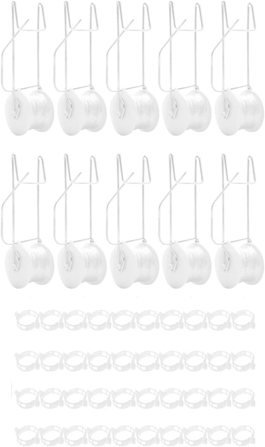 10 PCS Tomato Roller Hooks with String & 40 Clips, 49.2FT Twine Tomato Trellis Kit - Climbing Support for V1259-DP01-A-3441