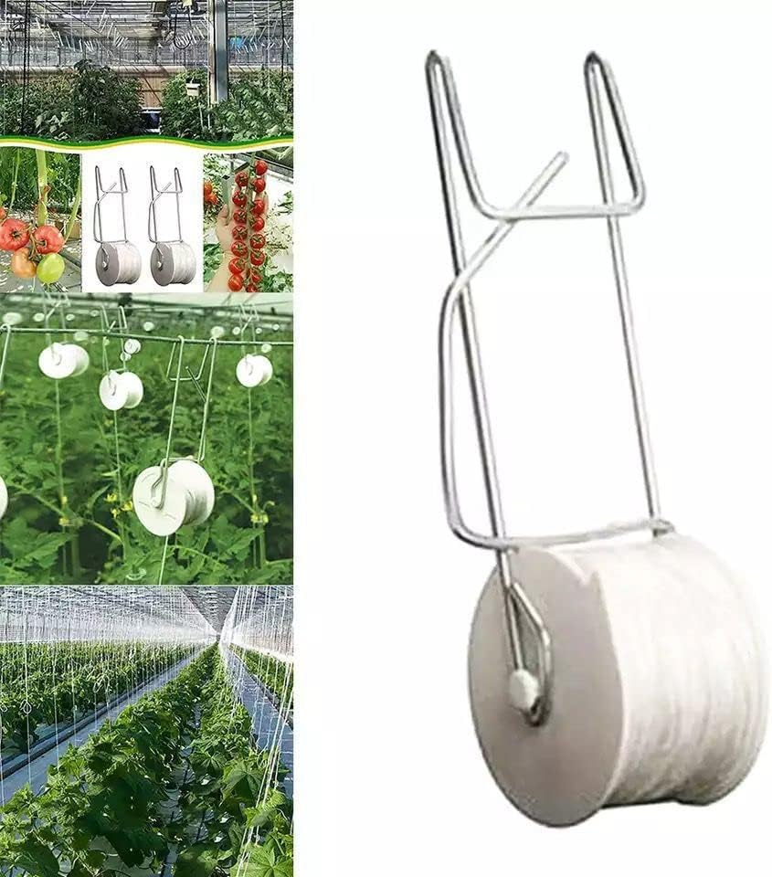 10 PCS Tomato Roller Hooks with String & 40 Clips, 49.2FT Twine Tomato Trellis Kit - Climbing Support for V1259-DP01-A-3441