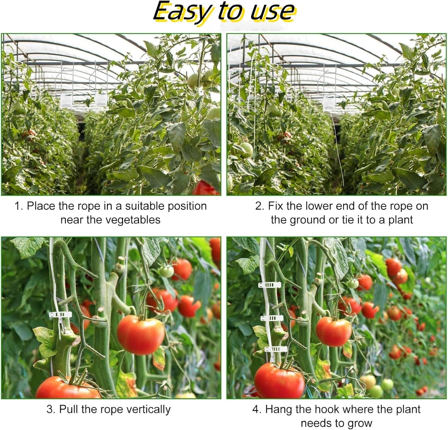 10 PCS Tomato Roller Hooks with String & 40 Clips, 49.2FT Twine Tomato Trellis Kit - Climbing Support for V1259-DP01-A-3441