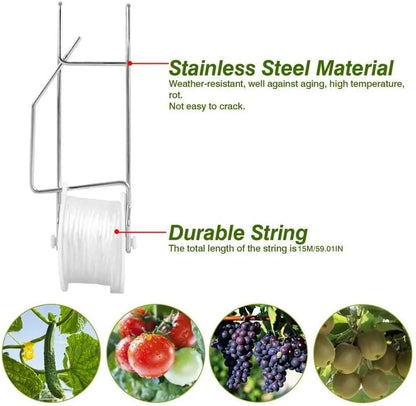 10 PCS Tomato Roller Hooks with String & 40 Clips, 49.2FT Twine Tomato Trellis Kit - Climbing Support for V1259-DP01-A-3441