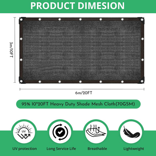 Garden 90% Shade Mesh Cloth, 10 x 20FT Sun Shade Net,Resistant Mesh Sun Shade Reinforced Grommets Shade Trap V1259-DP01-A-3442