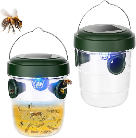 Wasp Traps Outdoor Hanging 2 Packs, Solar Powered Carpenter Bee Trap Yellow Jacket Hornet Catcher with LED V1259-DP01-A-3445