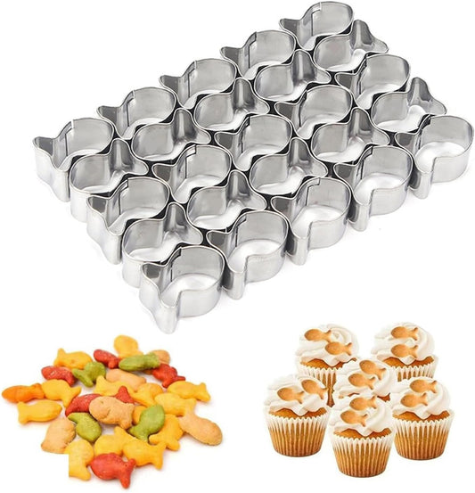 Gold Fish Cracker Cutter, 25 Cavity Mini Fish Cookie Cutter with Cleaning Brush Stainless Steel Fish Shaped V1259-DP01-A-3465