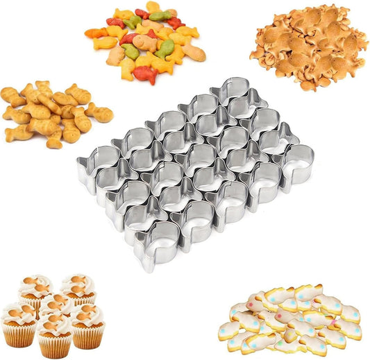 Gold Fish Cracker Cutter, 25 Cavity Mini Fish Cookie Cutter with Cleaning Brush Stainless Steel Fish Shaped V1259-DP01-A-3465