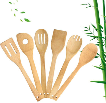 6 Piece Wooden Cooking Utensils, Natural Bamboo Nonstick Kitchen Spoons Spatula Sets for Cooking V1259-DP01-A-3471
