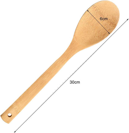 6 Piece Wooden Cooking Utensils, Natural Bamboo Nonstick Kitchen Spoons Spatula Sets for Cooking V1259-DP01-A-3471