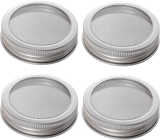 4 Pack Mesh Strainer Jar Stainless Steel Sprouting Jars Mason Wide Mouth Canning Lids for Growing Bean, Seeds V1259-DP01-A-3479