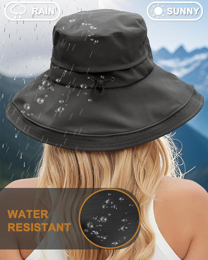 Sun Hats for Women, Wide Brim Waterproof Bucket Hat, Summer Beach Packable Ponytail Hat,UPF 50+ UV Protection V1259-DP01-A-3481