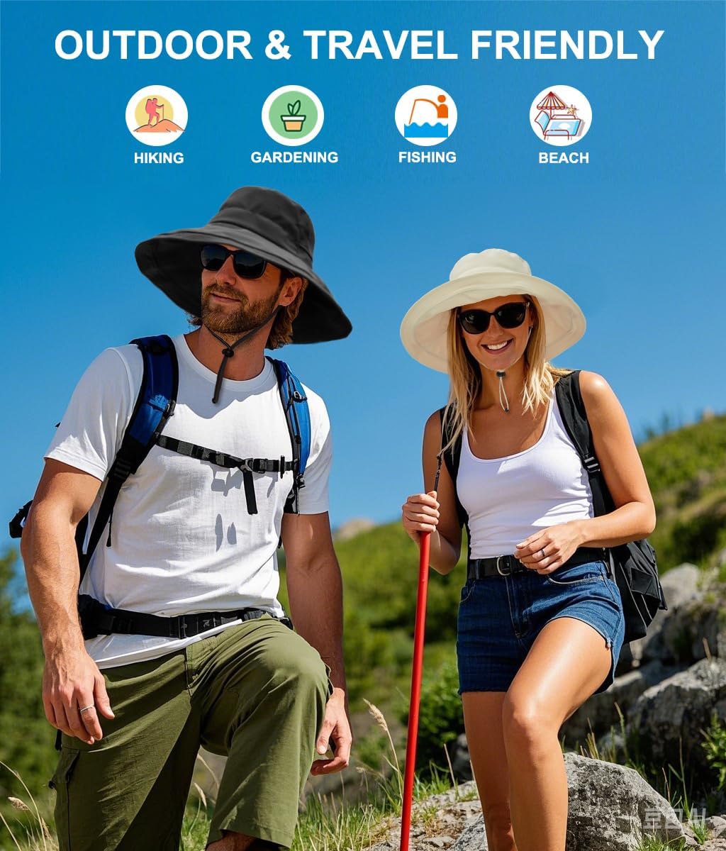 Sun Hats for Women, Wide Brim Waterproof Bucket Hat, Summer Beach Packable Ponytail Hat,UPF 50+ UV Protection V1259-DP01-A-3481