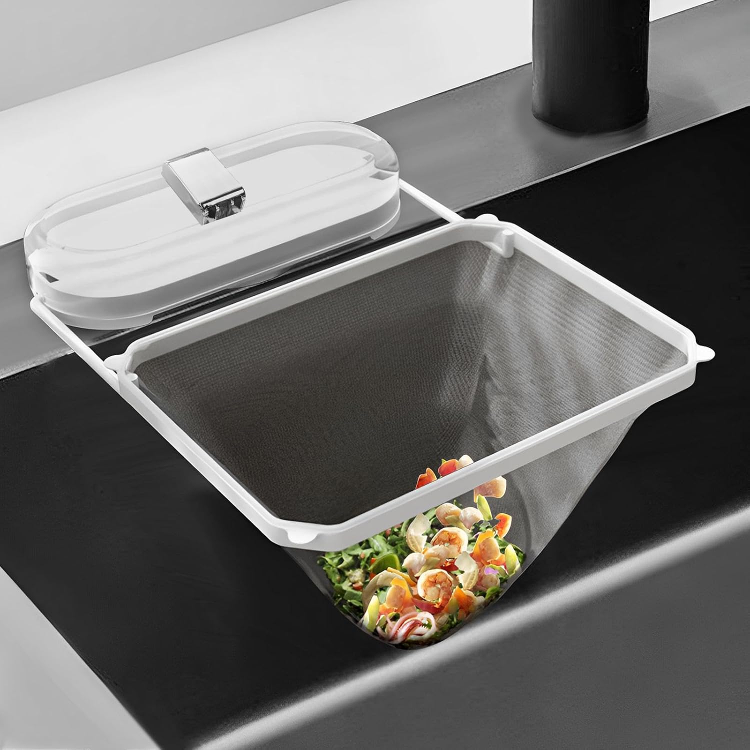 Kitchen Sink Strainer with Net 100Pcs, Large Opening Sink Strainer Rack, Foldable Rag Rack, Strong V1259-DP01-A-3482