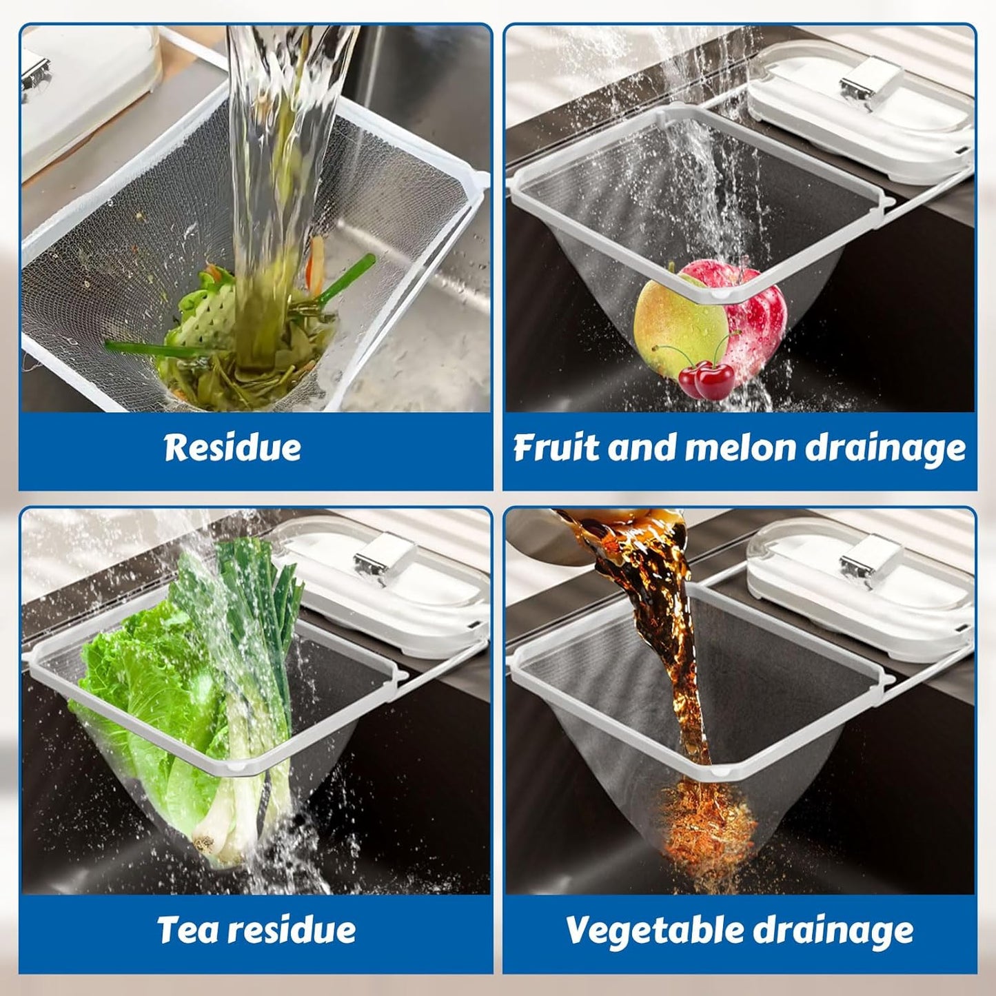Kitchen Sink Strainer with Net 100Pcs, Large Opening Sink Strainer Rack, Foldable Rag Rack, Strong V1259-DP01-A-3482