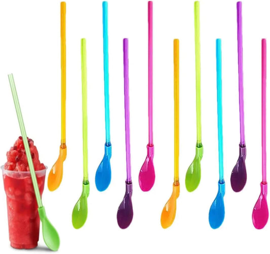 30PCS Plastic Straw with Spoon, 9.3-inch Reusable Hard Straw, Mixing Spoon for Coffee Smoothies, Milkshakes, V1259-DP01-A-3490