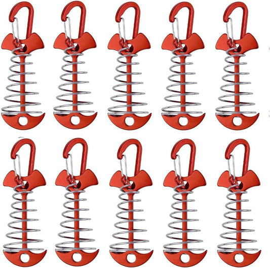 10 Pcs Fishbone Tent Stakes with Carabiners , Aluminum Alloy & Stainless Steel Windproof Anchors with V1259-DP01-A-3494