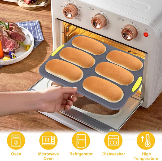 Hot Dog Bun Pan, Baguette Sandwich Baking Tray, with Oil Brush, Non-Stick Mold for French Bread, Sandwiches, V1259-DP01-A-3499