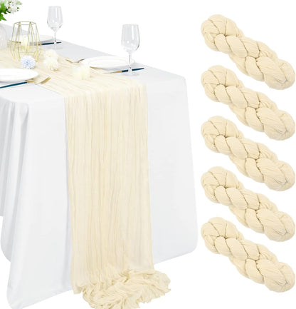 5 Packs 10Ft Ivory Cheesecloth Table Runner, 35" x 120" Rustic Gauze Boho Wedding Table Runner Decorations V1259-DP01-A-3519