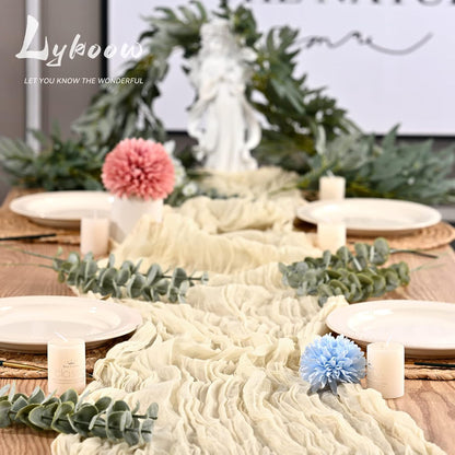 5 Packs 10Ft Ivory Cheesecloth Table Runner, 35" x 120" Rustic Gauze Boho Wedding Table Runner Decorations V1259-DP01-A-3519