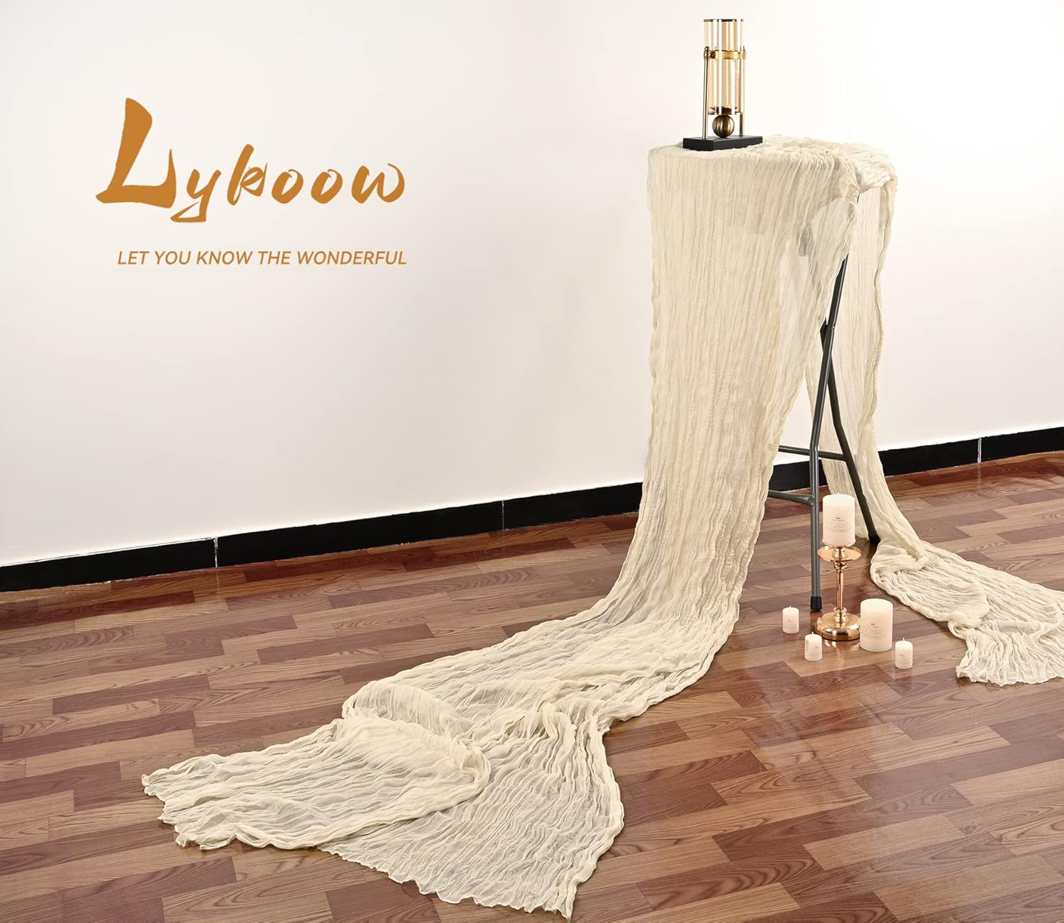 5 Packs 10Ft Ivory Cheesecloth Table Runner, 35" x 120" Rustic Gauze Boho Wedding Table Runner Decorations V1259-DP01-A-3519