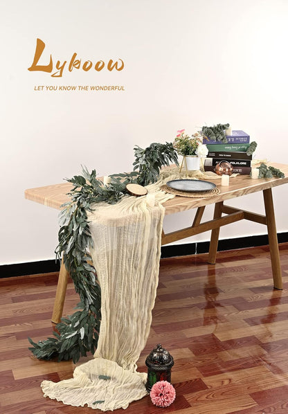 5 Packs 10Ft Ivory Cheesecloth Table Runner, 35" x 120" Rustic Gauze Boho Wedding Table Runner Decorations V1259-DP01-A-3519