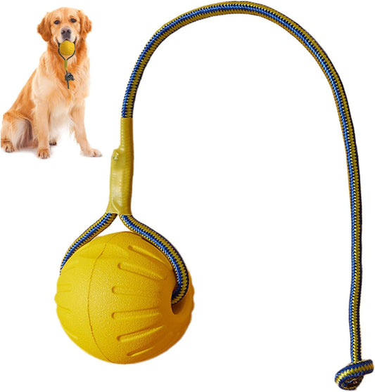 Dog Ball on Rope 3 Inch Rubber Ball on Rope Dog Toy Interactive Training Yellow Color Portable Teething Toys V1259-DP01-A-3545