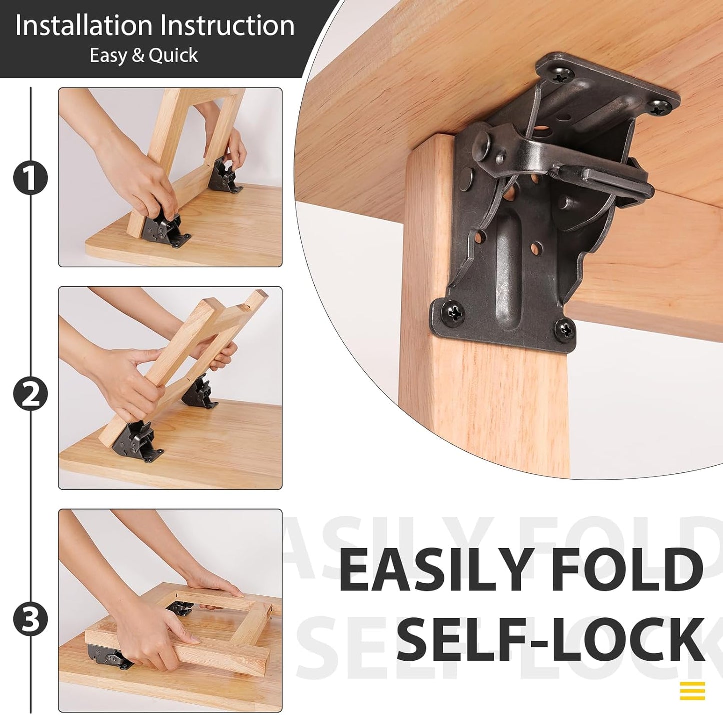 4 Pack Folding Brackets, Self-Lock Hinge with Screws for Folding Table Legs, Lock Extension Support Bracket V1259-DP01-A-3566