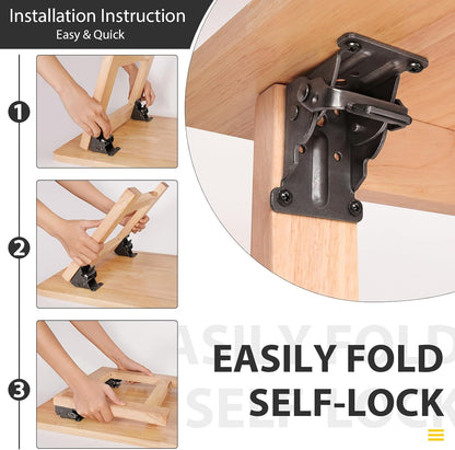 4 Pack Folding Brackets, Self-Lock Hinge with Screws for Folding Table Legs, Lock Extension Support Bracket V1259-DP01-A-3566