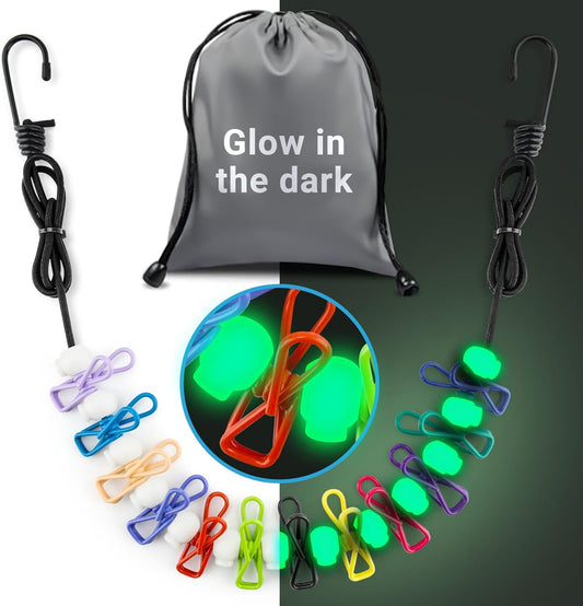 Retractable Travel Clothesline - Glow in The Dark Portable Clothes Line - 7.5ft/2.2m Camping Clotheslines for V1259-DP01-A-3577