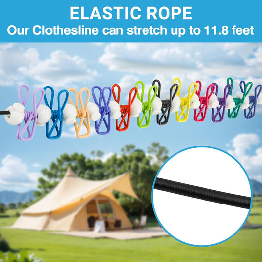 Retractable Travel Clothesline - Glow in The Dark Portable Clothes Line - 7.5ft/2.2m Camping Clotheslines for V1259-DP01-A-3577