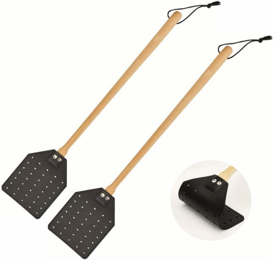 2Pcs Fly Swatter, Heavy Duty Fly Swatter with Long Wood Handle and Hanging Rope Durable for Indoor Outdoor V1259-DP01-A-3579