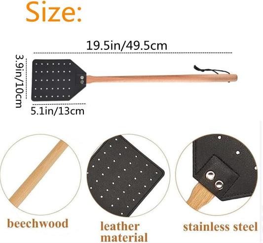 2Pcs Fly Swatter, Heavy Duty Fly Swatter with Long Wood Handle and Hanging Rope Durable for Indoor Outdoor V1259-DP01-A-3579