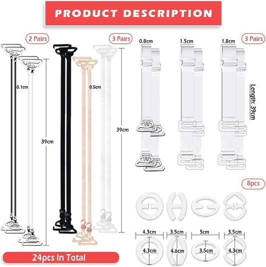 24 Pieces Clear Bra Straps, Invisible Adjustable Bra Strap Non-Slip Bra Replacement Shoulder Straps, 8 Pieces V1259-DP01-A-3583