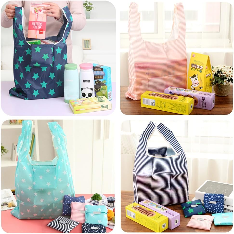 4 Pack Foldable Shopping Bags Reusable Eco-friendly Grocery Tote Bags Shopper Bag Folding into Attached Pouch V1259-DP01-A-3585