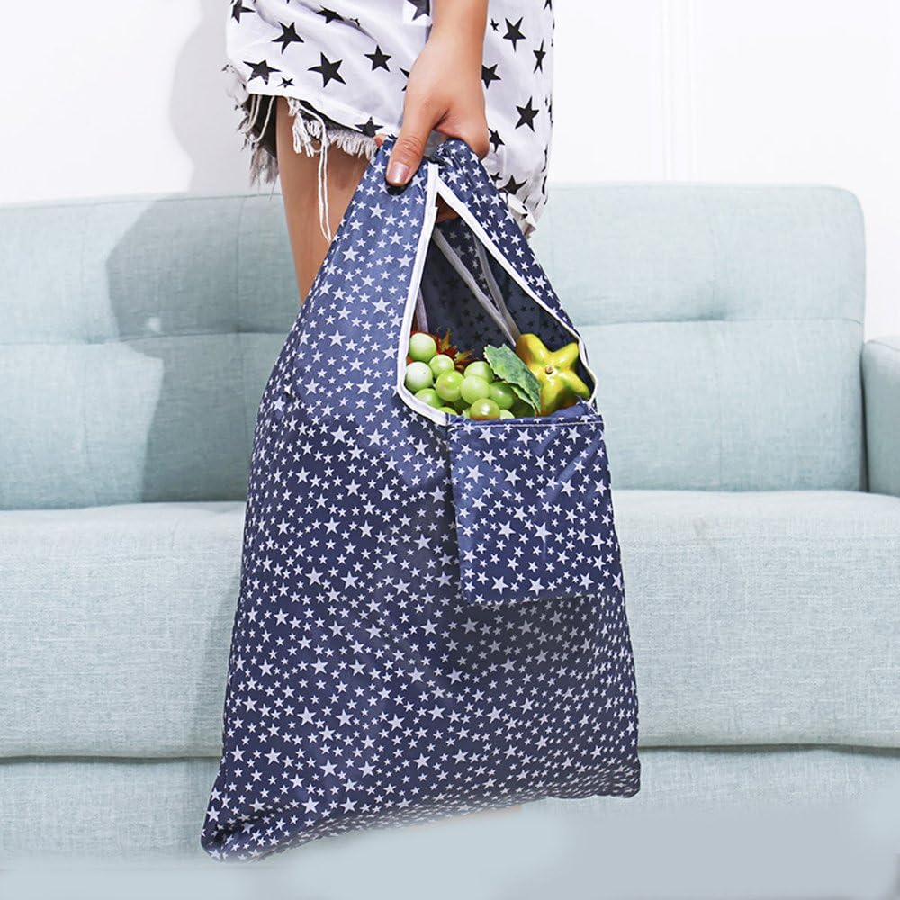4 Pack Foldable Shopping Bags Reusable Eco-friendly Grocery Tote Bags Shopper Bag Folding into Attached Pouch V1259-DP01-A-3585