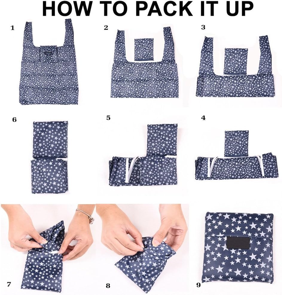 4 Pack Foldable Shopping Bags Reusable Eco-friendly Grocery Tote Bags Shopper Bag Folding into Attached Pouch V1259-DP01-A-3585