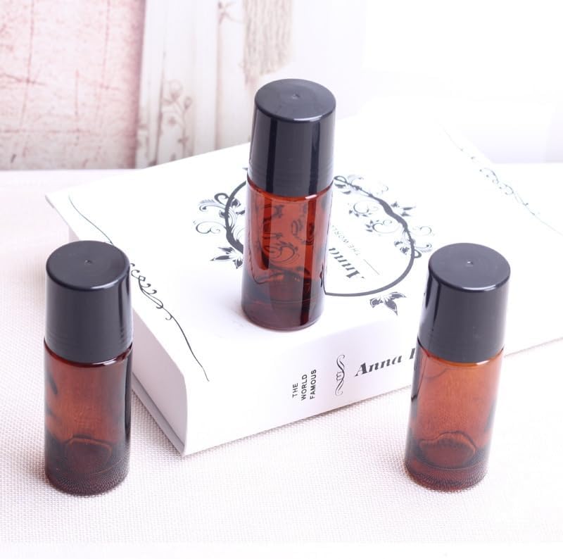 2Pcs Brown 50ml Glass Essential Oil Roller Bottles,Large Empty Roller Bottles Refillable,Deodorant Bottle V1259-DP01-A-3586