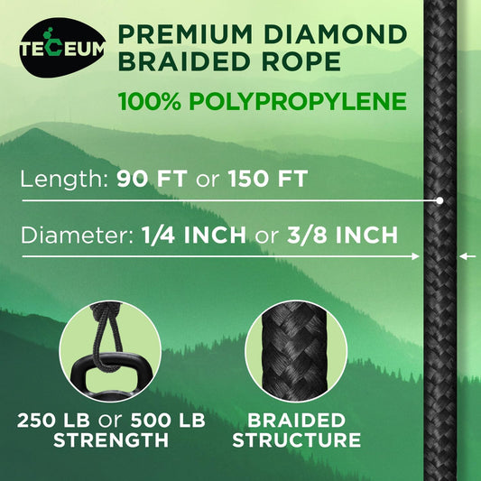 Rope - 1/4" & 3/8" - 90 FT | 150 FT - Strong All-Purpose Utility Rope - Camping, Crafting, Flag Pole, Indoor V1259-DP01-A-3591