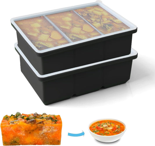 Silicone Ice Cube Trays with Lid for Soup,2 Pack Freezer Container Molds,Easy Release Large Ice Cube V1259-DP01-A-3597