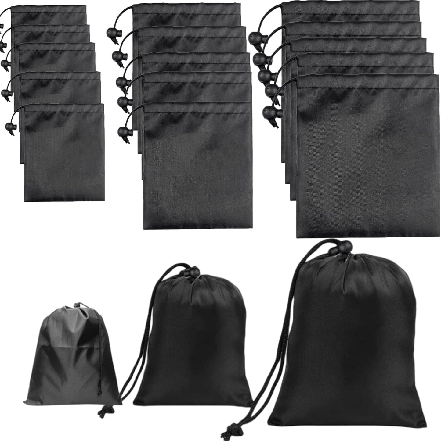 Drawstring Bag String Bag - 15Packs 3Sizes Nylon Cinch Ditty Stuff Pouch with Toggle for Gym, Luggage, V1259-DP01-A-3598