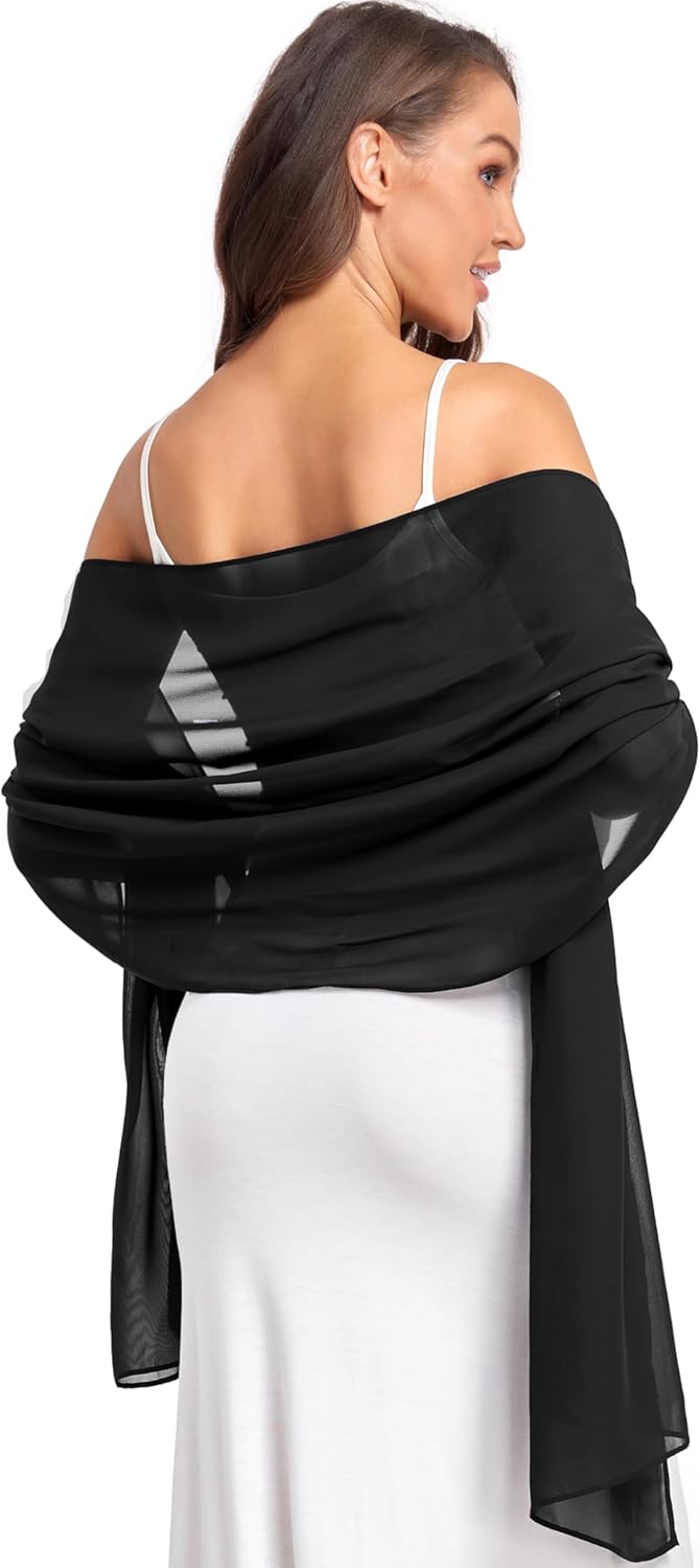 Soft Chiffon Scarve Shawls Wraps for Dresses Women Accessories Black V1259-DP01-A-3608