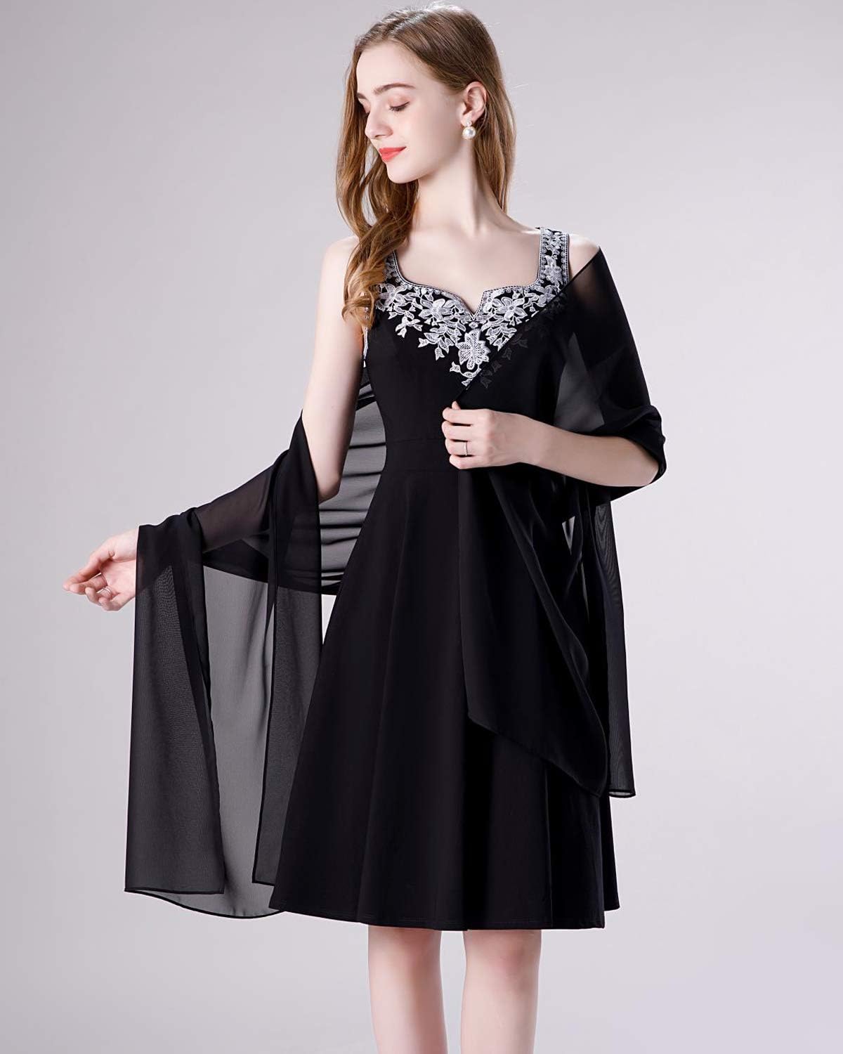 Soft Chiffon Scarve Shawls Wraps for Dresses Women Accessories Black V1259-DP01-A-3608